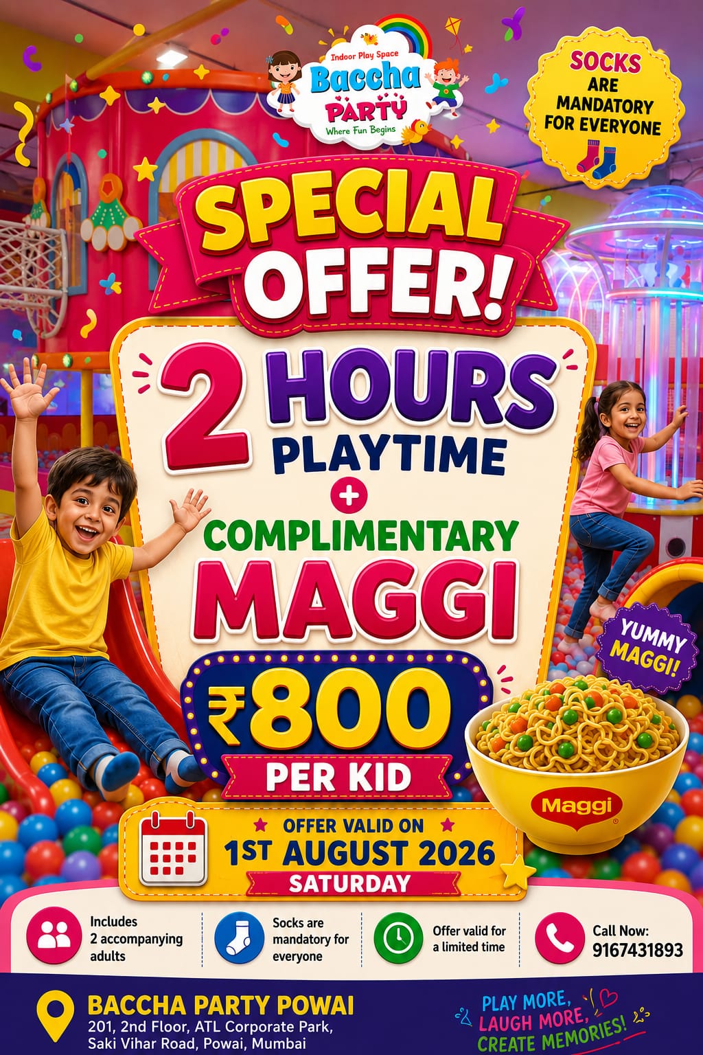 Expired Baccha Party Powai promotional creative, valid 1 Aug 2026