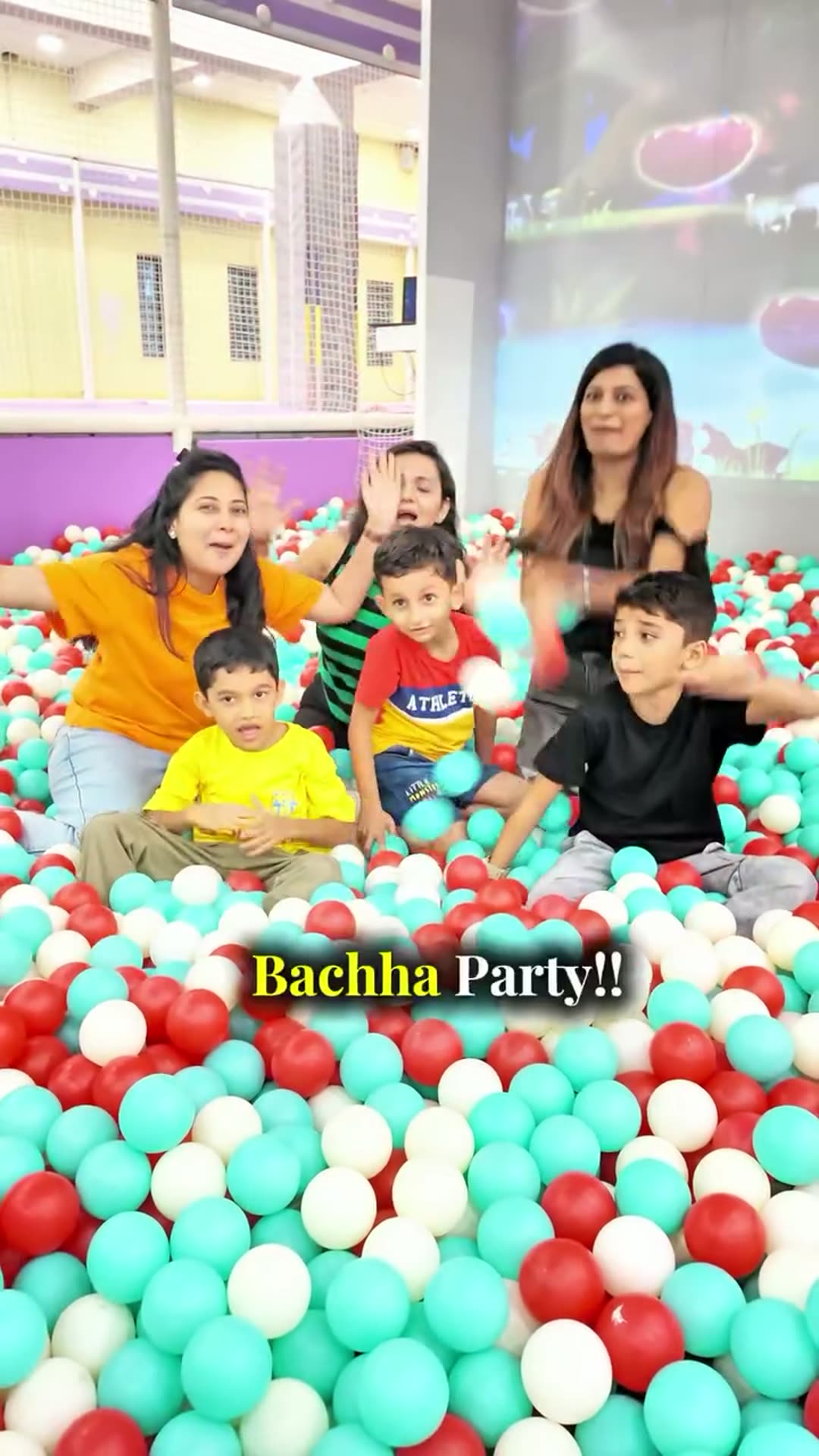 Families celebrating together in the ball pit at Baccha Party Matunga