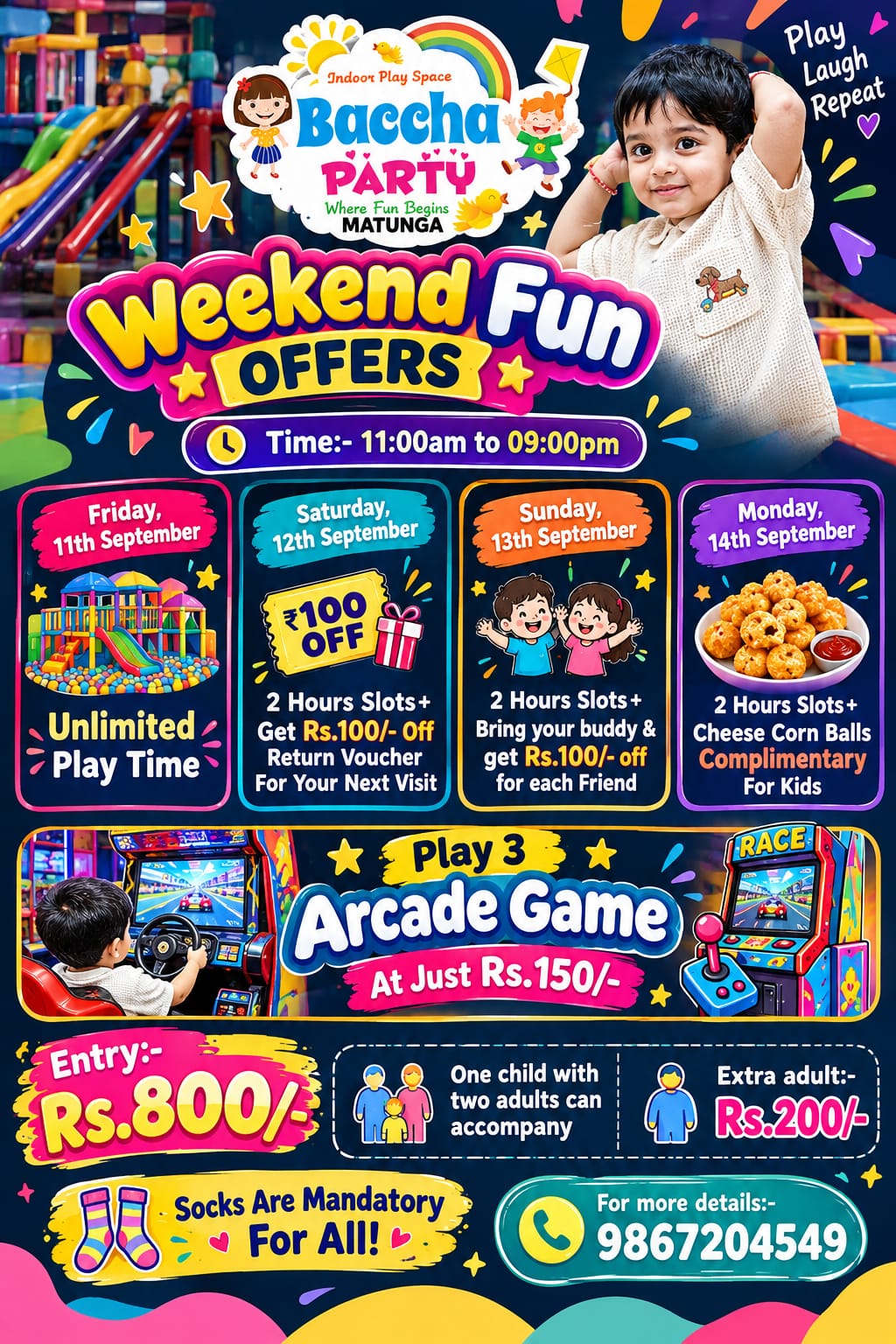 Expired Baccha Party Matunga promotional creative, valid 11–13 Sep 2026